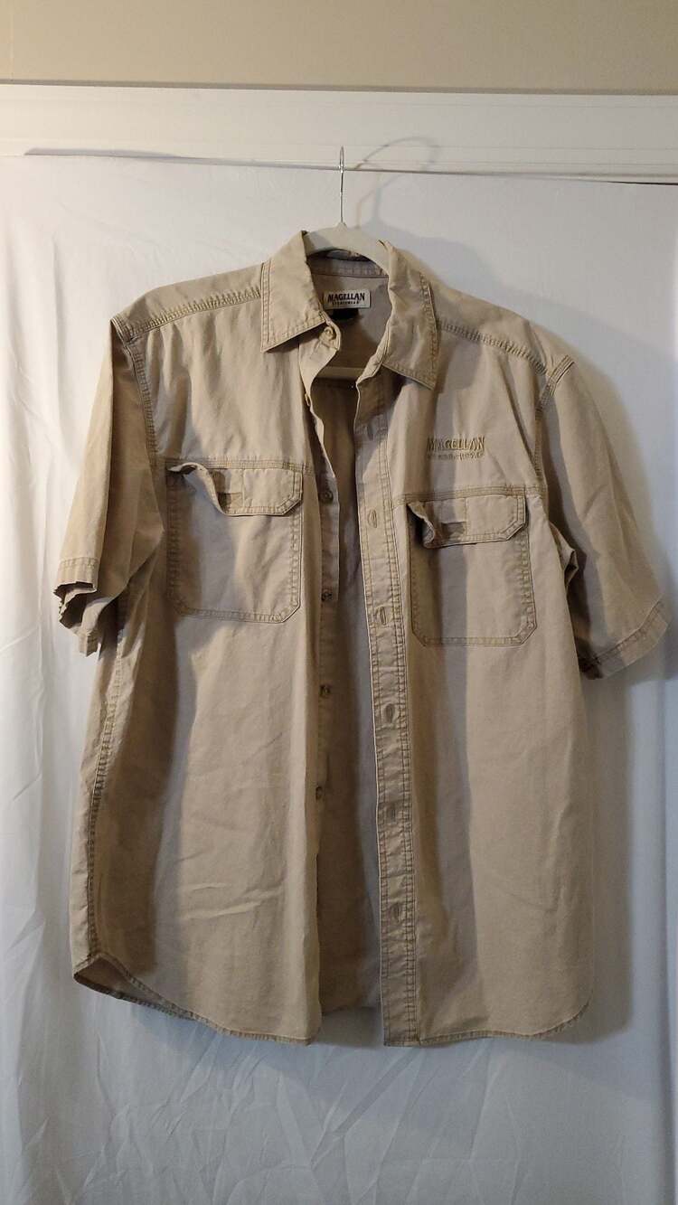 Magellan Sportswear Men's Short Sleeve Cotton Button Down Shirt Khaki Size M